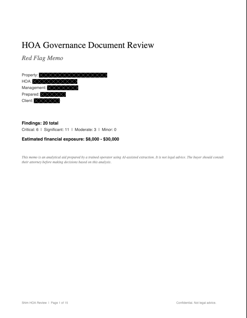 HOA Document Review sample cover page