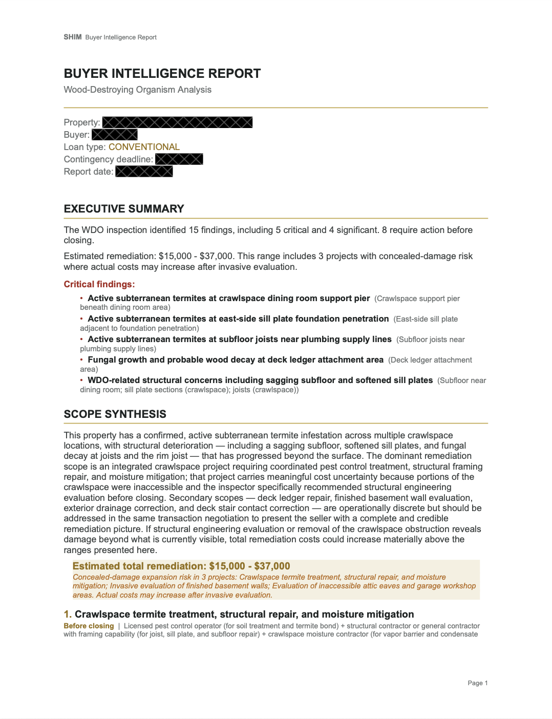 Page one of a sample Buyer Intelligence Report